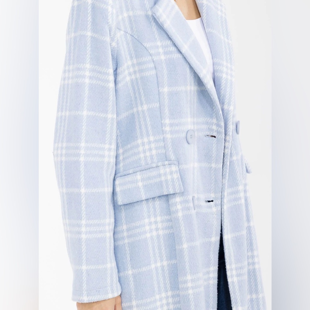 Women's Blue Plaid Coat - Picture 3 of 4